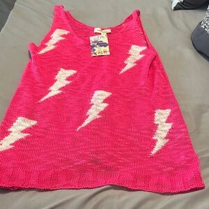 NWT ee:some hot pink and white lightening bolt sheer like tank top